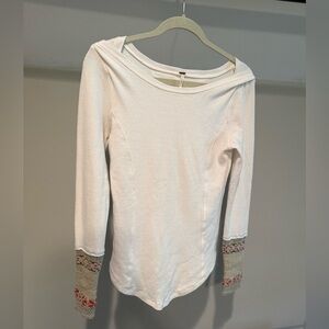 Free People Cream Long Sleeve Thermal  with Decorative Cuffs